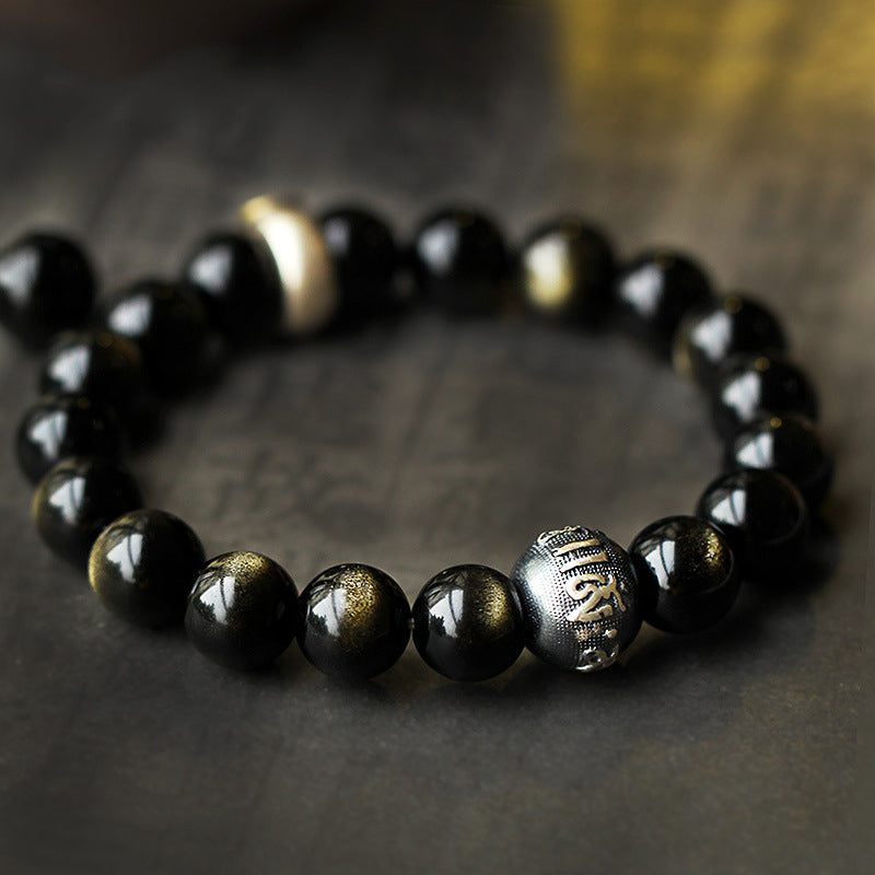 8mm Obsidian Purification Bracelet with Zodiac Buddha