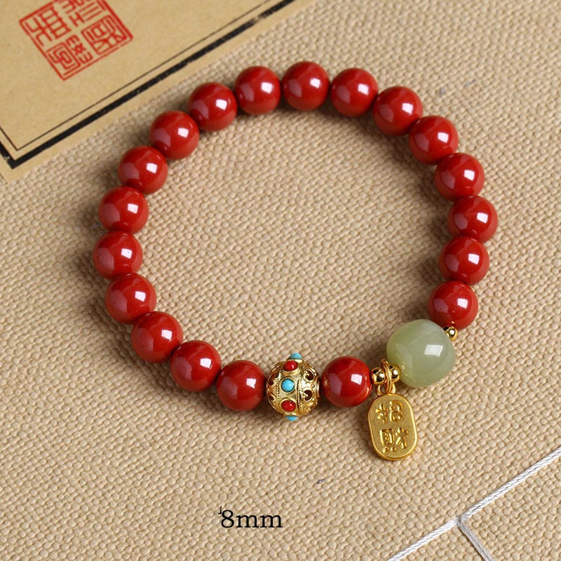 Bracelet à breloques unisexe en cinabre et aventurine verte 8 mm