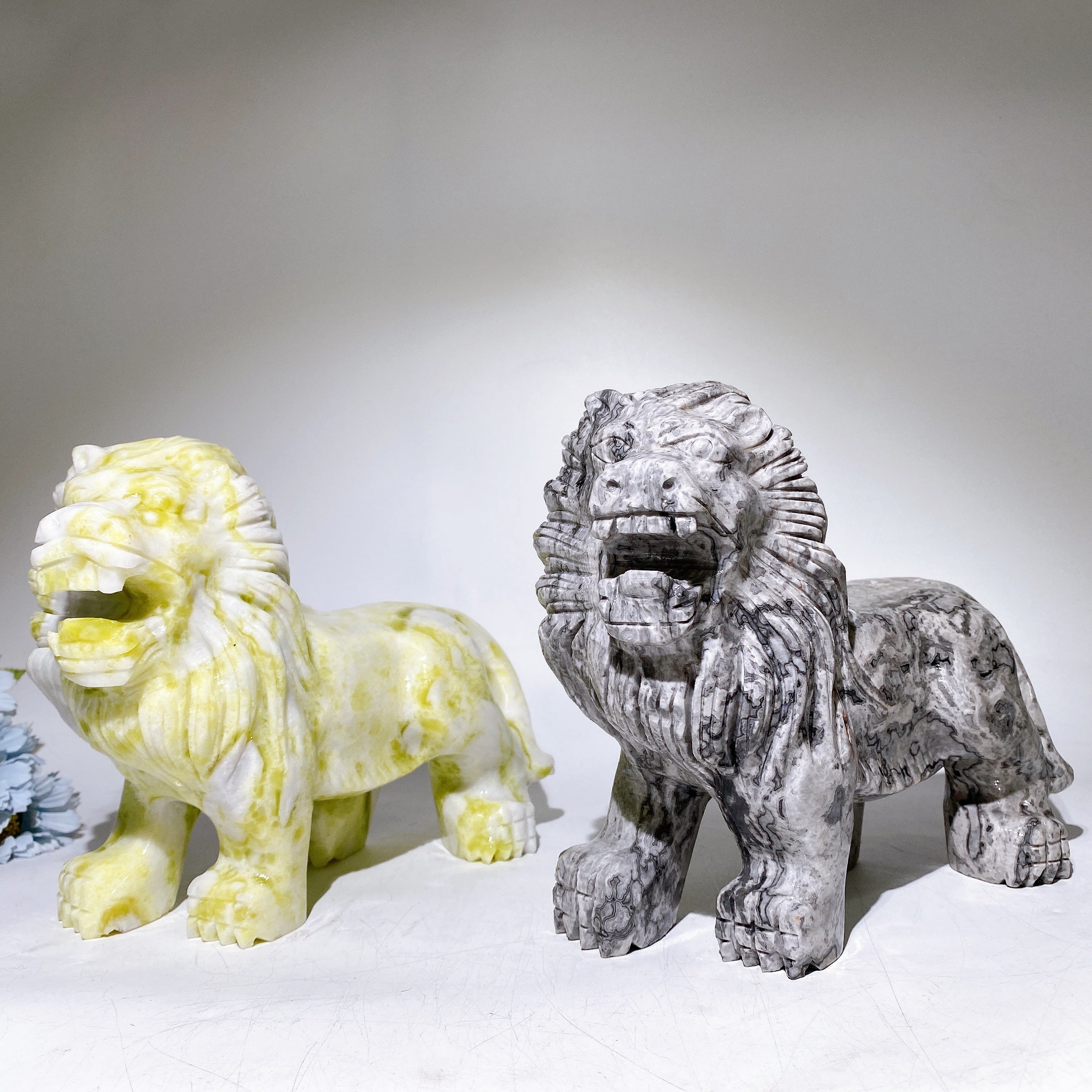 Sculpture de lion en cristal serpentin de 20 cm pour la guérison