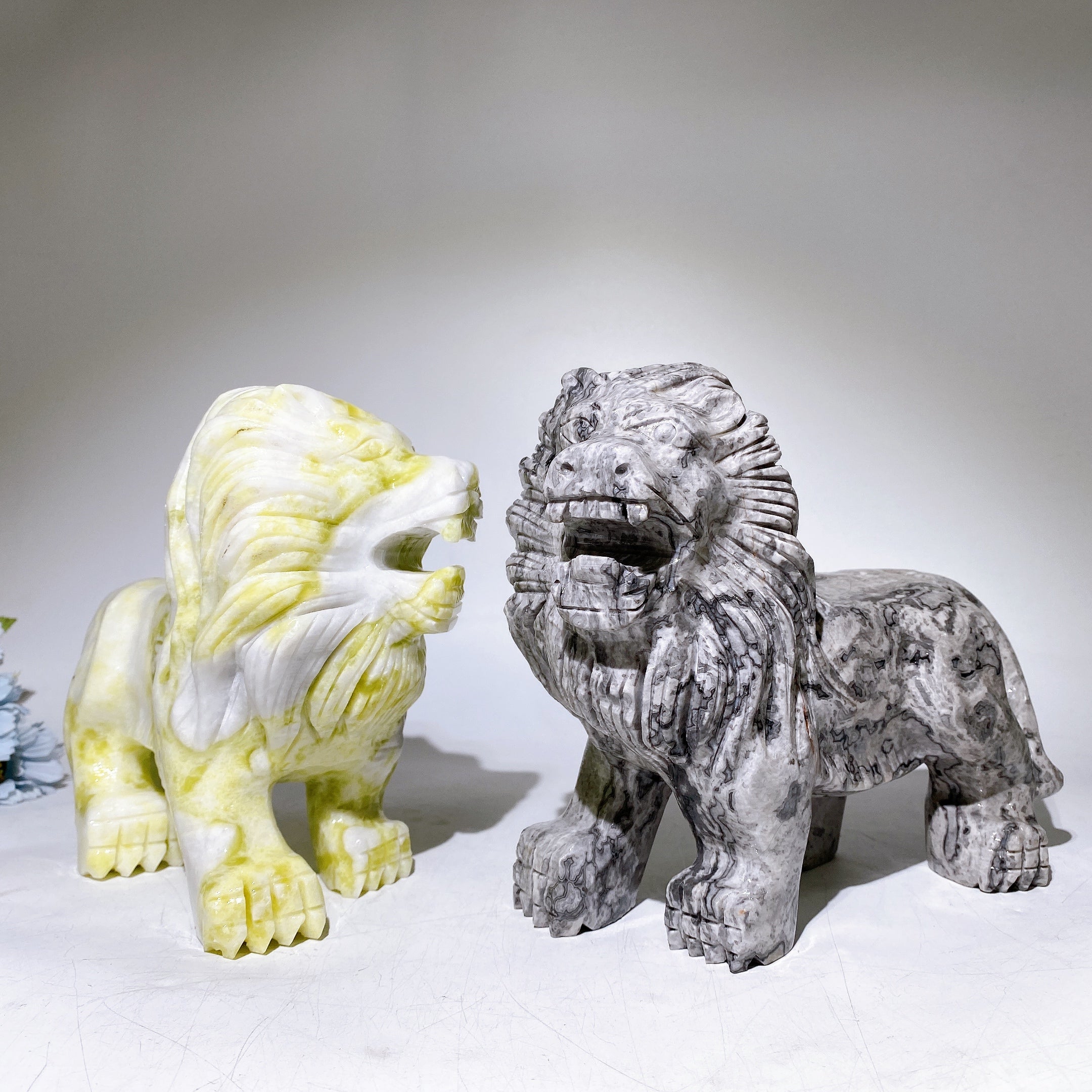 Sculpture de lion en cristal serpentin de 20 cm pour la guérison