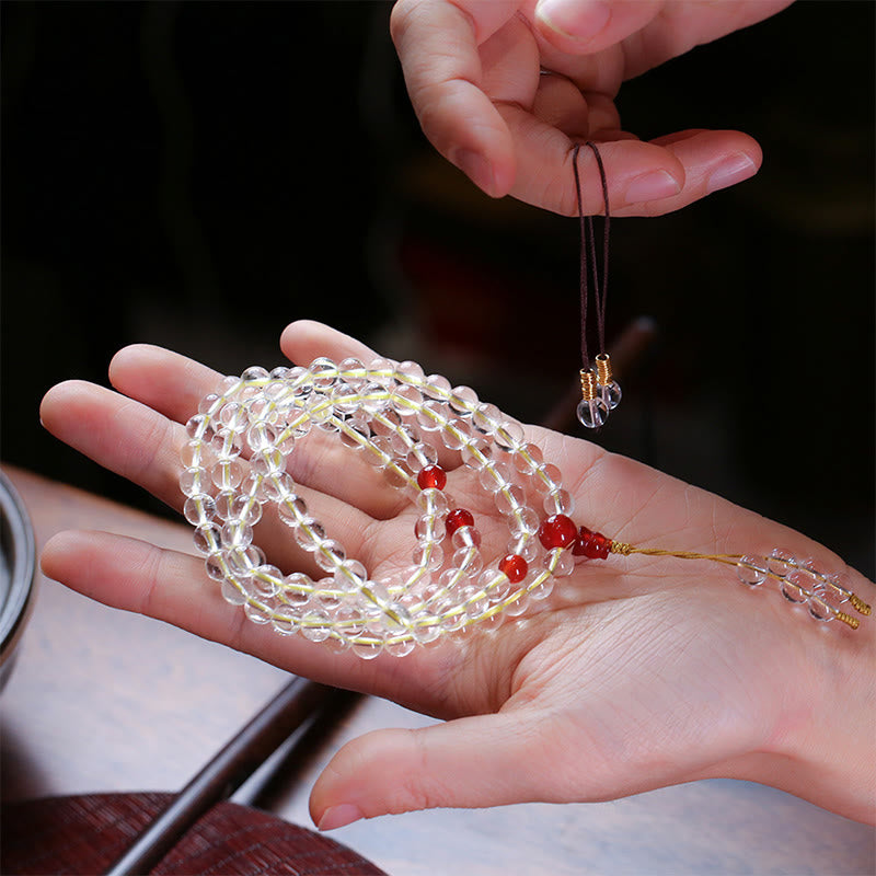 Bracelet de protection quadruple tour en agate blanche et rouge à 108 perles