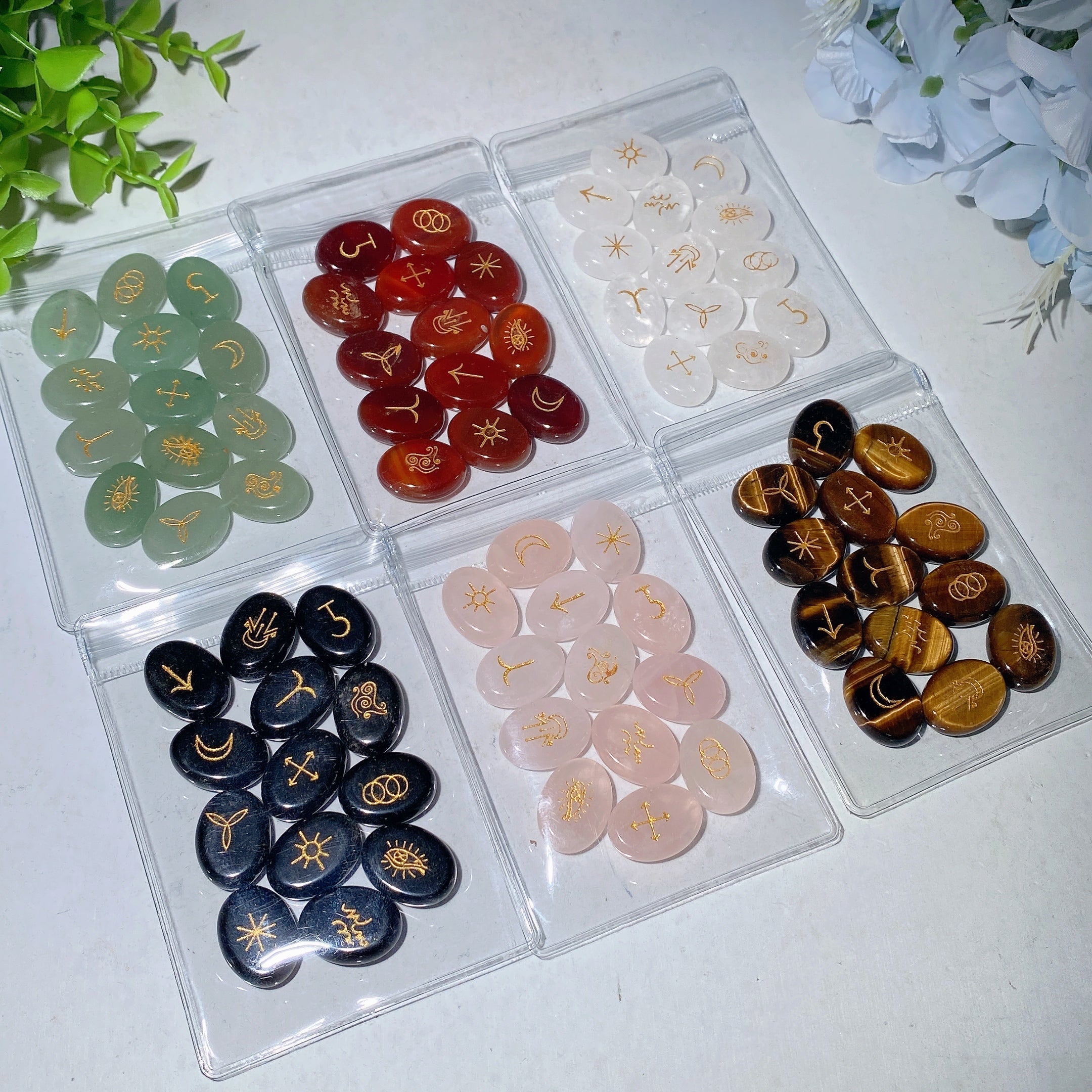 Runes en cristal de 20 mm avec impression dorée pour la guérison