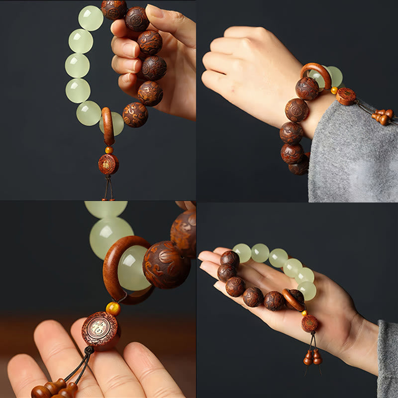 Bracelet Pixiu Fu en bois de rose 20 mm - Prospérité