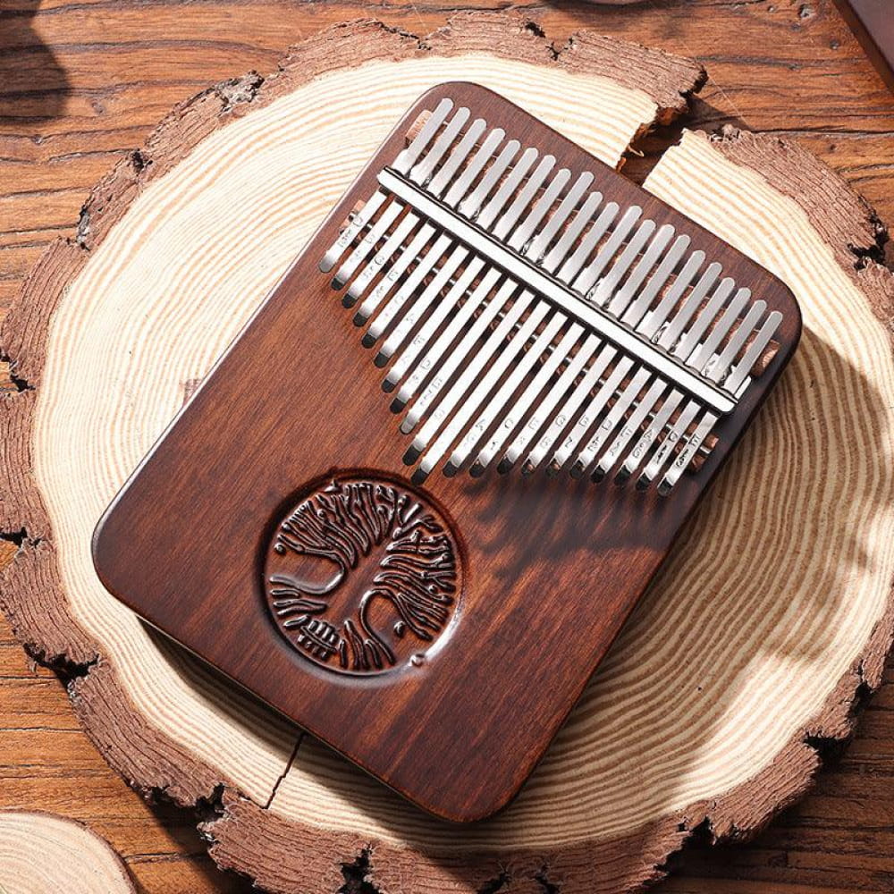 Wooden Kalimba Thumb Piano with Tree of Life Design for Meditation Music in C Tone
