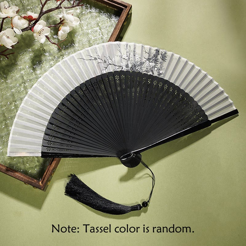 Éventail chinois pliable de 21 cm | Motif floral en bambou et polyester