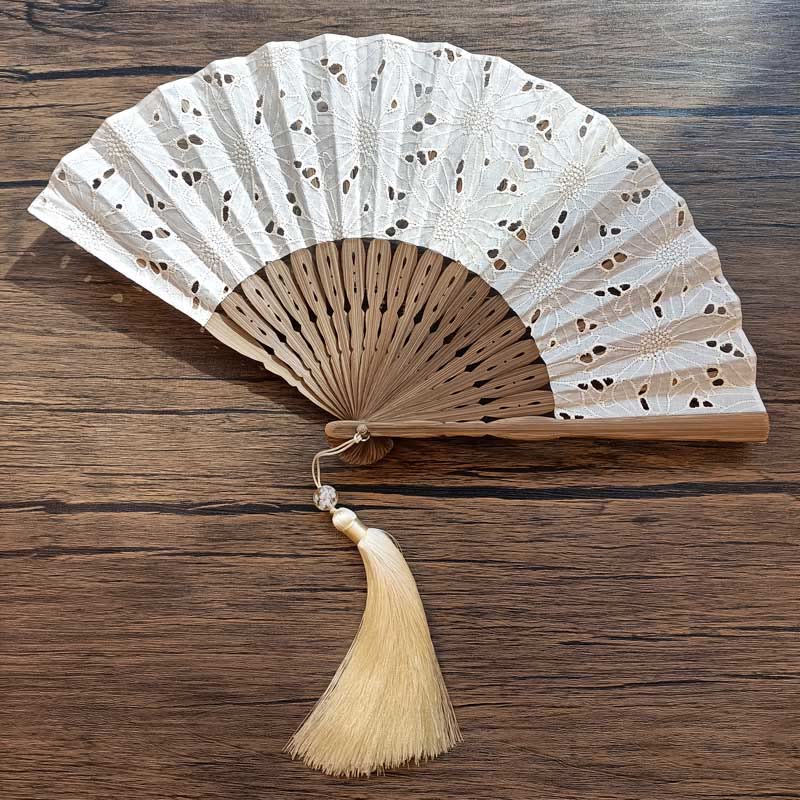 Éventail à main en bambou et coton, couleur unie, 21 cm