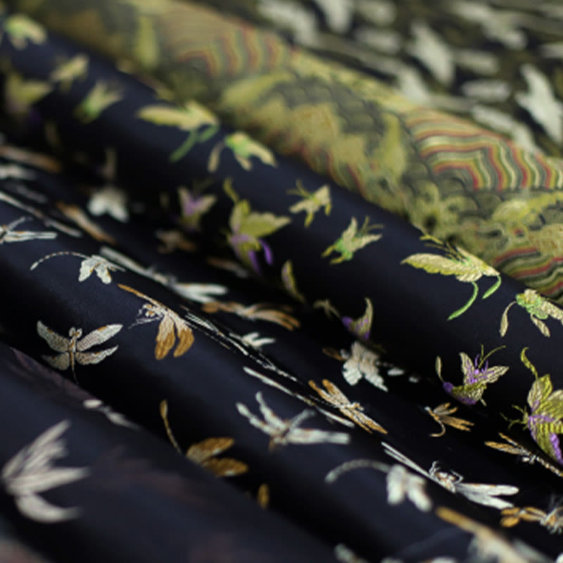 Sac à main avec anse en bambou de 22,5 cm | Motif libellule, grue, fleur de prunier et feuille