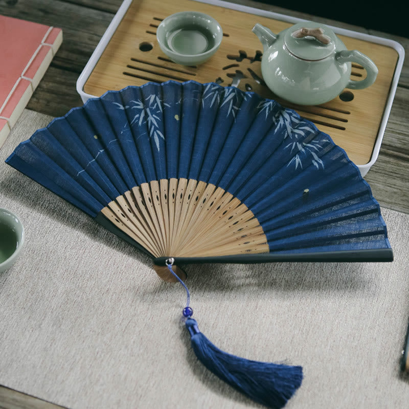 Éventail chinois pliable de 22,5 cm à motif de feuilles de bambou Firefly