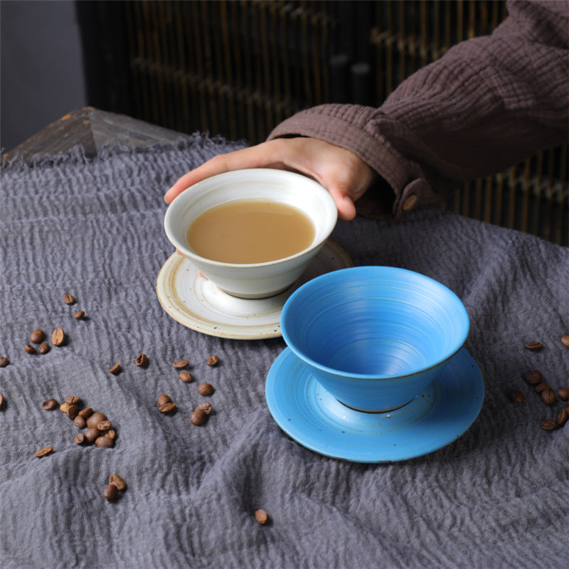Ceramic Planet Design Coffee Mug with Saucer - Rough Pottery