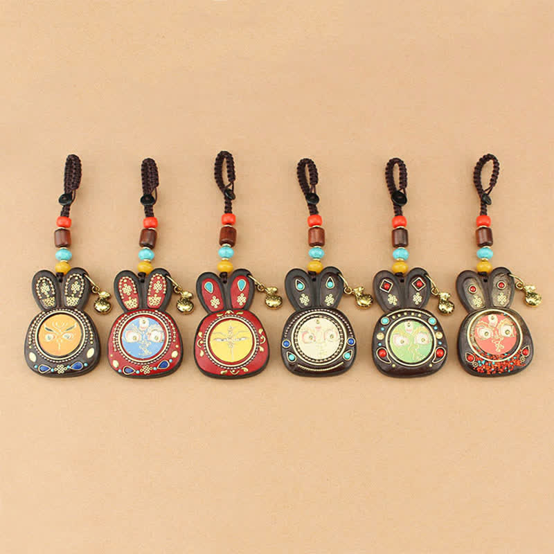 Porte-clés Thangka en ébène, cinq dieux de la richesse, bijoux spirituels