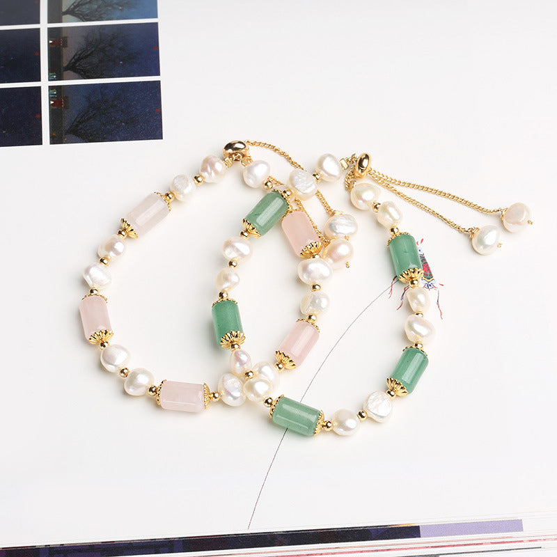 Bracelet porte-bonheur en aventurine verte et cristal rose