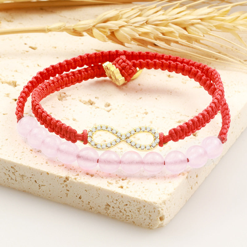 Bracelet Lotus Rose Cristal Rouge Cordon 38 cm Unisexe