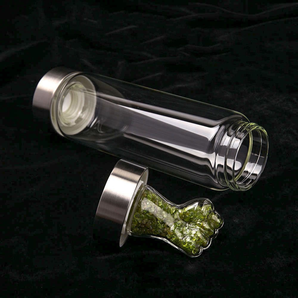 Bouteille d'eau en verre infusé de cristal péridot de 23,5 cm