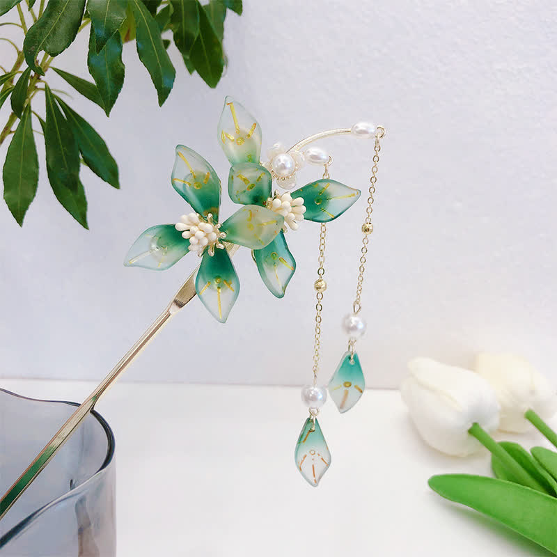 Épingle à cheveux à pompon en forme de fleur et de feuille de perle pour le calme et la richesse