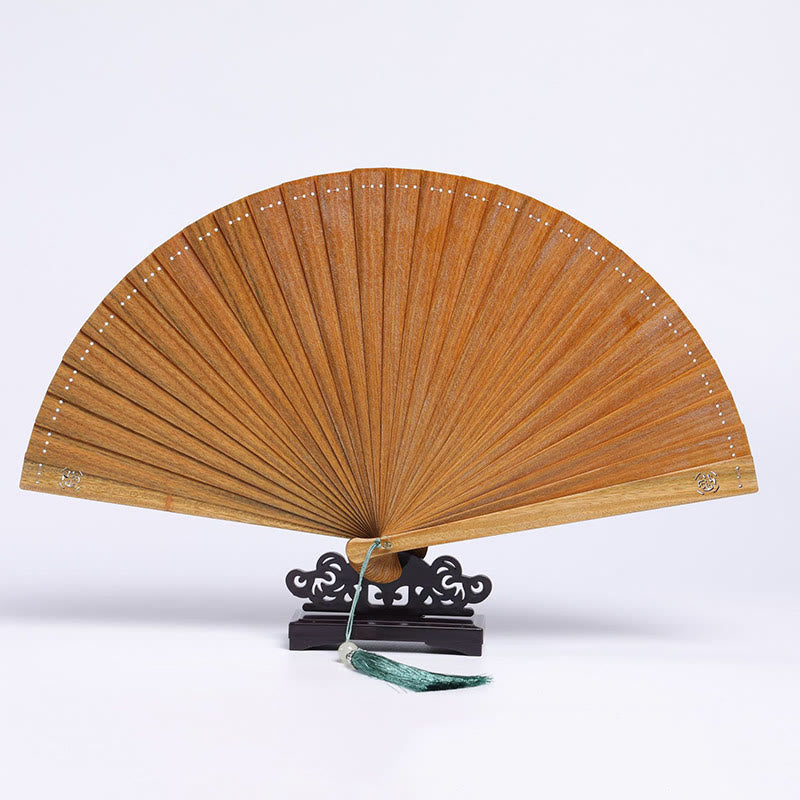 Éventail pliant en bois de santal vert, nuages de bon augure, 23 cm