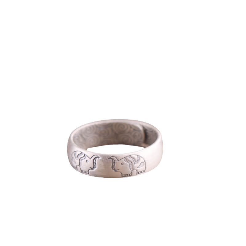 Bague ajustable en argent 999 avec motif éléphant et lotus