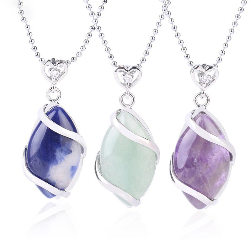 Amethyst Necklace with Natural Marquise Crystal Pendant