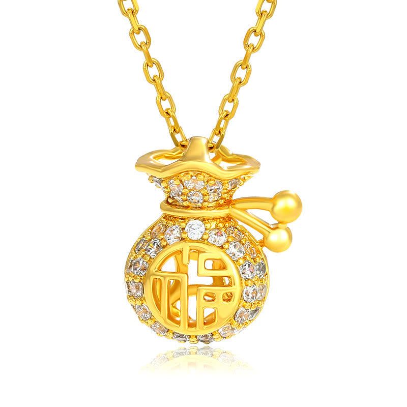 Collier porte-bonheur en plaqué or 24 carats avec personnage Fu