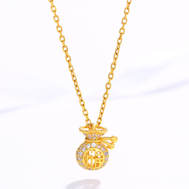 Collier porte-bonheur en plaqué or 24 carats avec personnage Fu