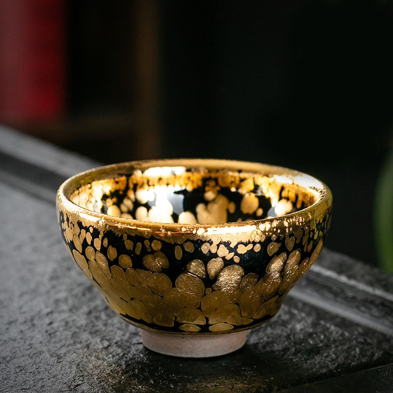 Tasse à thé en céramique Jianzhan à motif de points d'or 24 carats