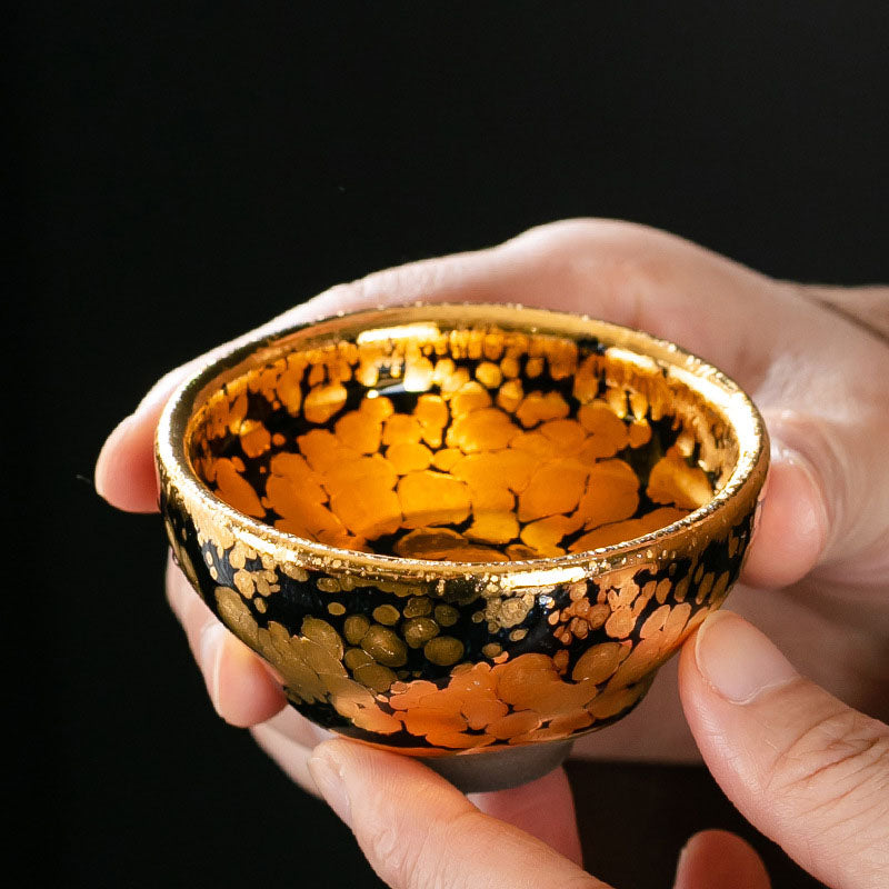 Tasse à thé en céramique Jianzhan à motif de points d'or 24 carats