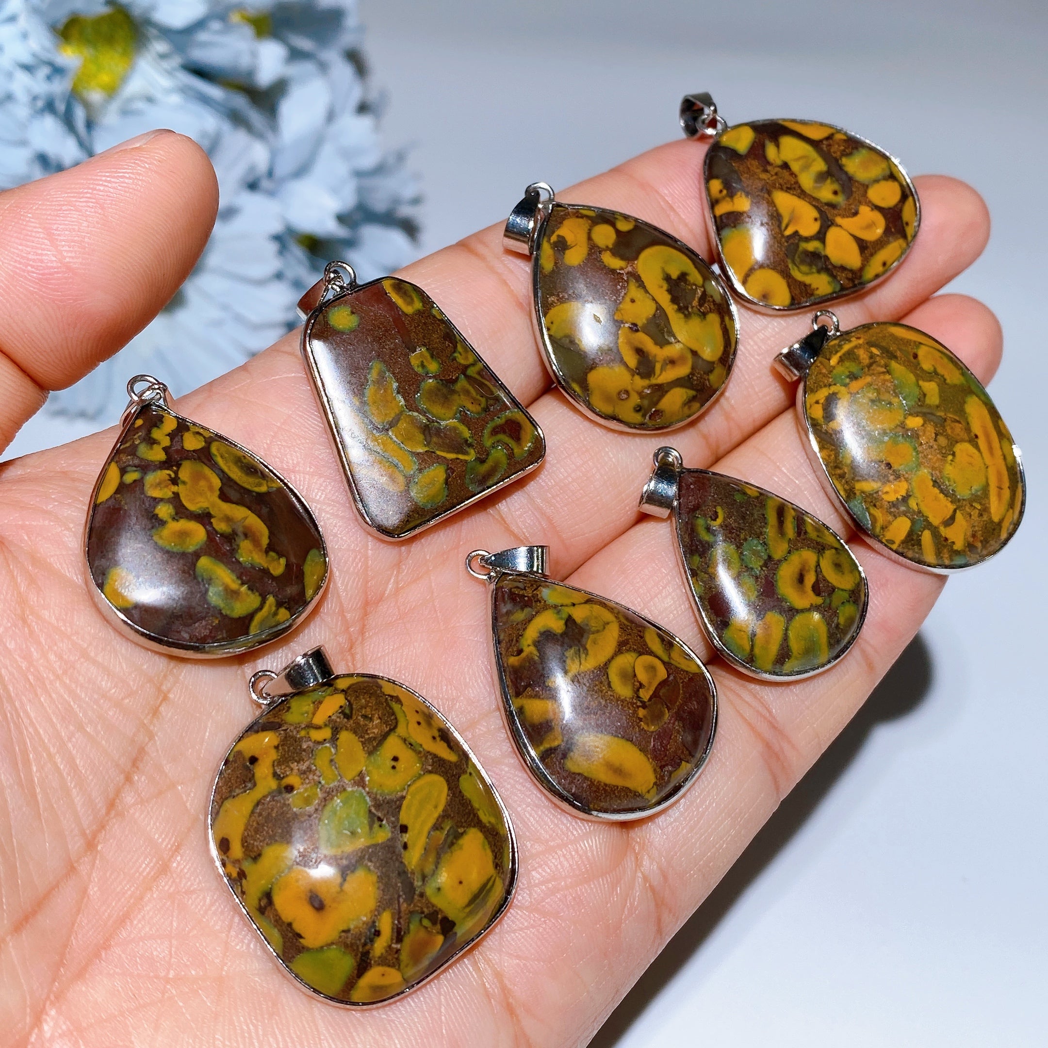 25-30mm Fruit Jasper Pendant in Silver Bezel for Healing