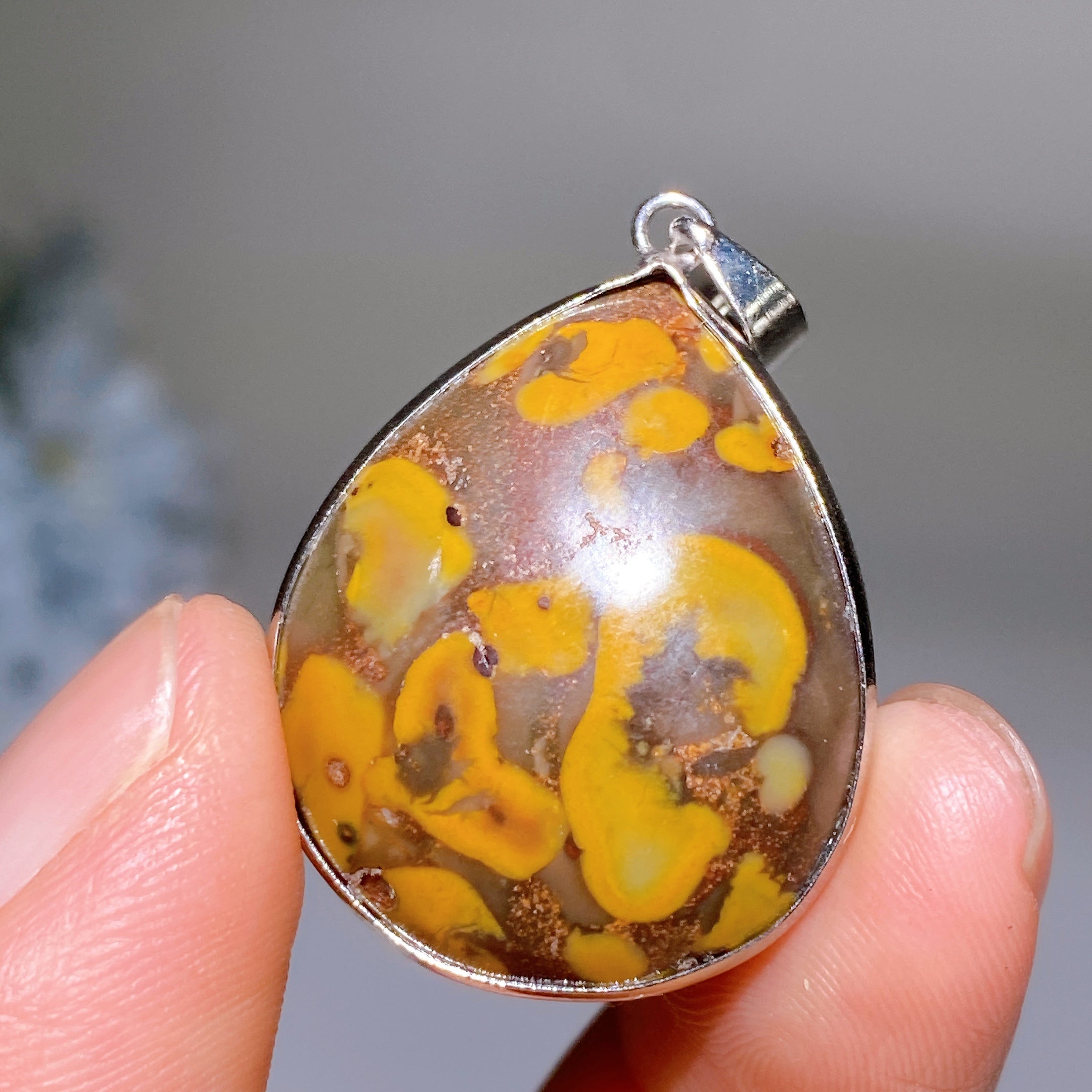 25-30mm Fruit Jasper Pendant in Silver Bezel for Healing