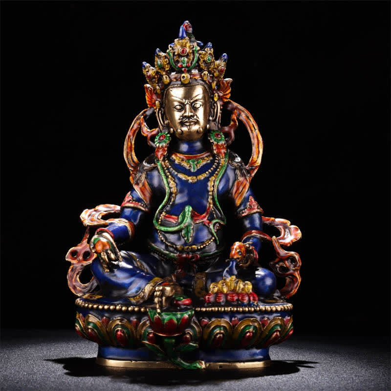Statue de Bouddha Bodhisattva Jambhala jaune cuivre de 25,5 cm pour la sérénité