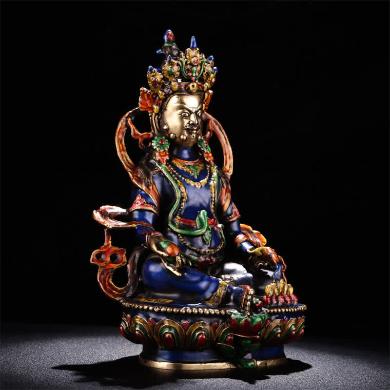 Statue de Bouddha Bodhisattva Jambhala jaune cuivre de 25,5 cm pour la sérénité