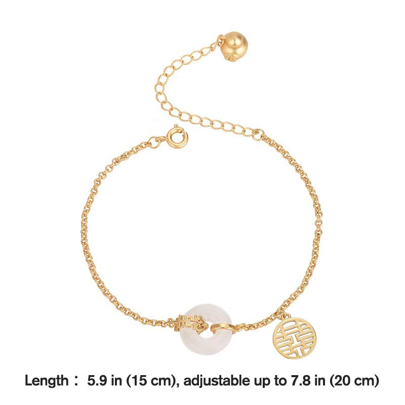 Bracelet en jade blanc double bonheur et fortune