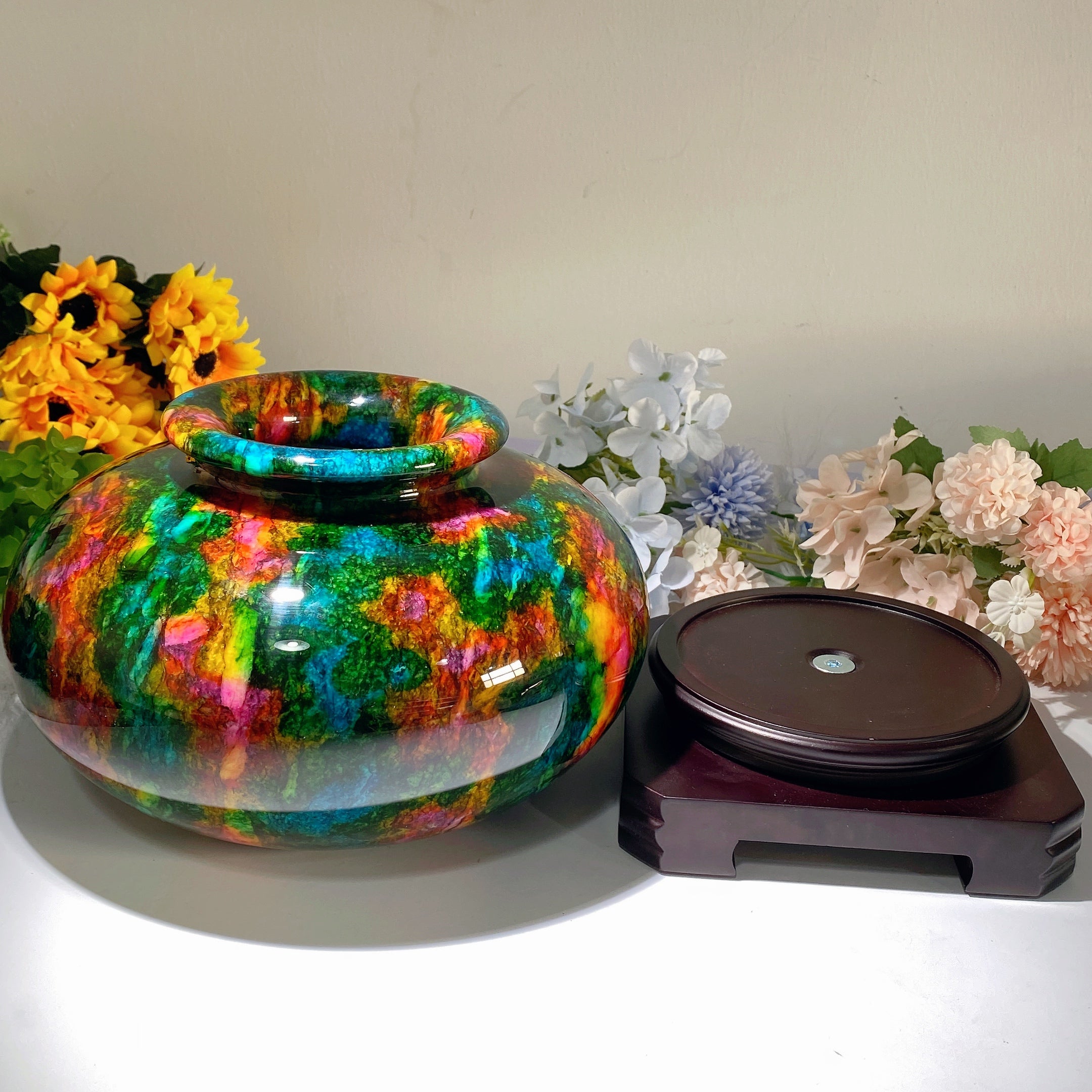 Vase en jade sept couleurs de 25 cm pour la guérison décorative zen