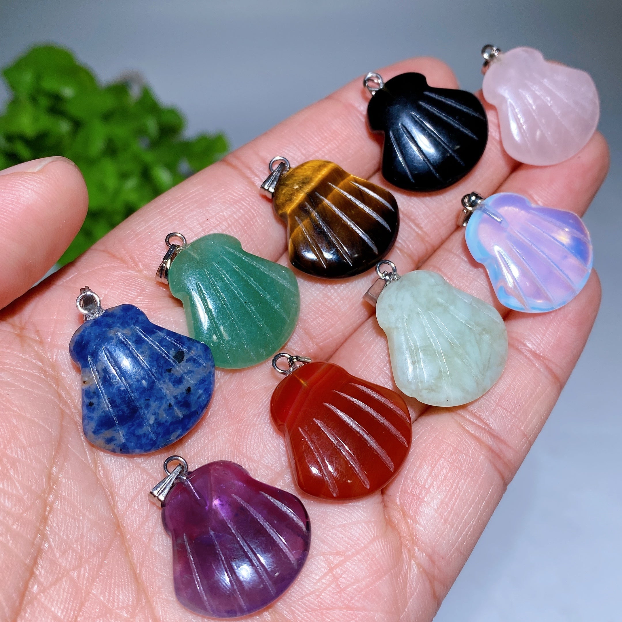 Collier de guérison spirituelle avec pendentif coquillage en cristal de 25 mm