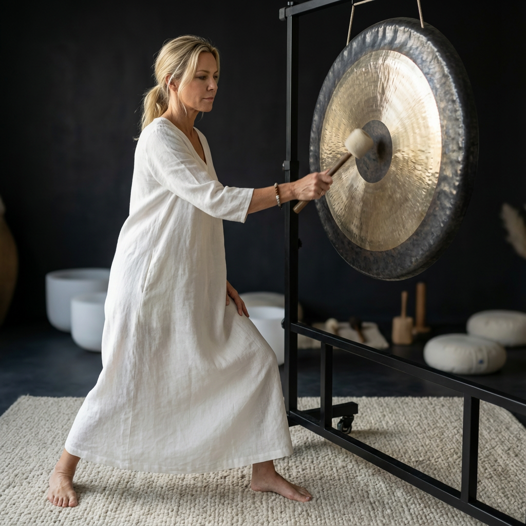 Gong chinois de 26 pouces avec support et maillet - Instrument à percussion