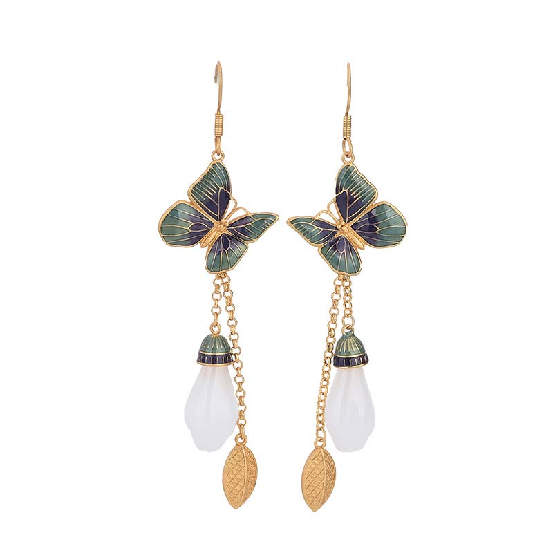 Boucles d'oreilles pendantes Feng Shui Fortune en jade blanc 80 mm