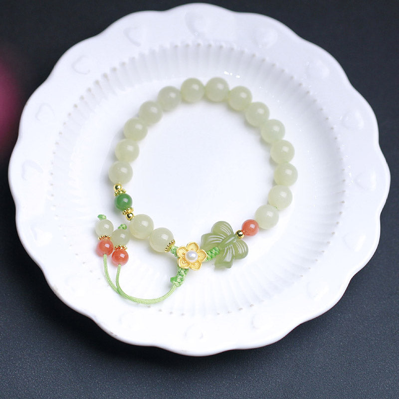 Bracelet porte-bonheur papillon en jade en argent sterling 925