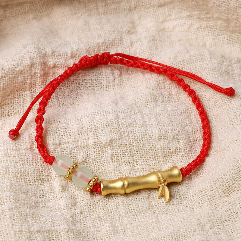 Bracelet Jade Luck Strength avec motif bambou et cordon rouge