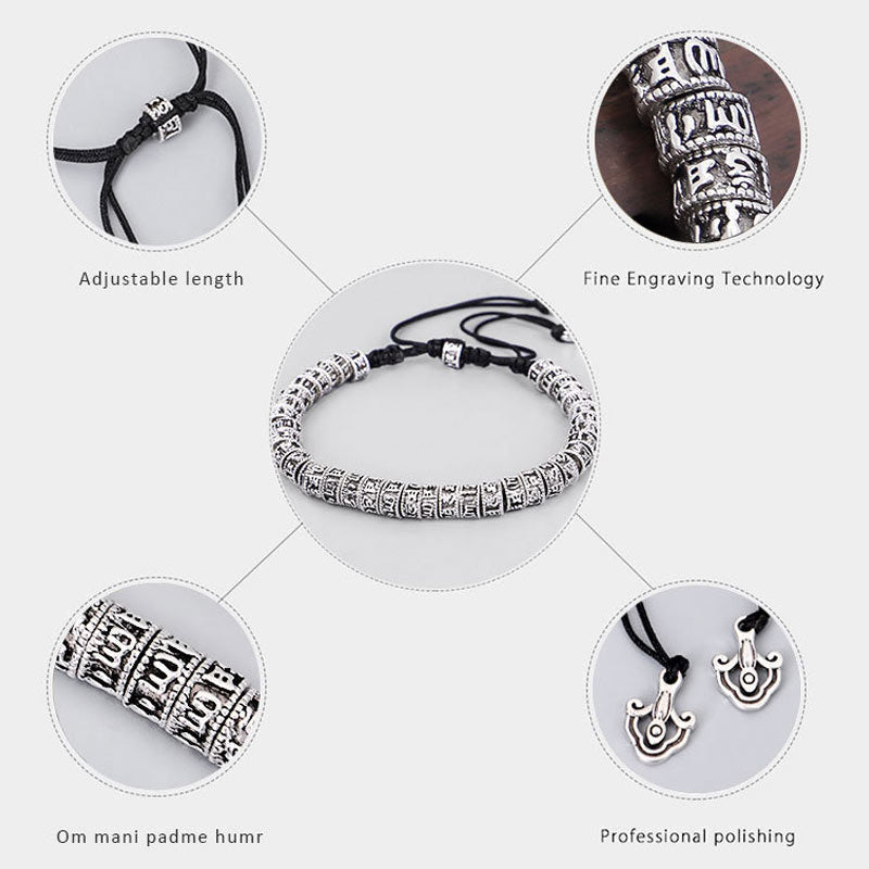 Bracelet réglable en alliage avec mantra Om Mani Padme Hum