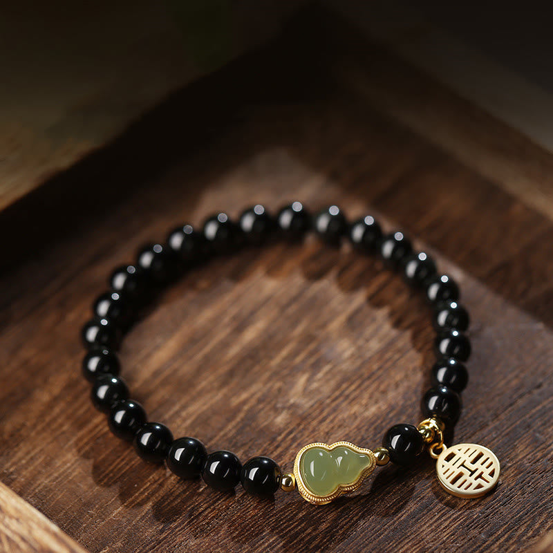 8mm Black Obsidian Hetian Jade Strength Bracelet
