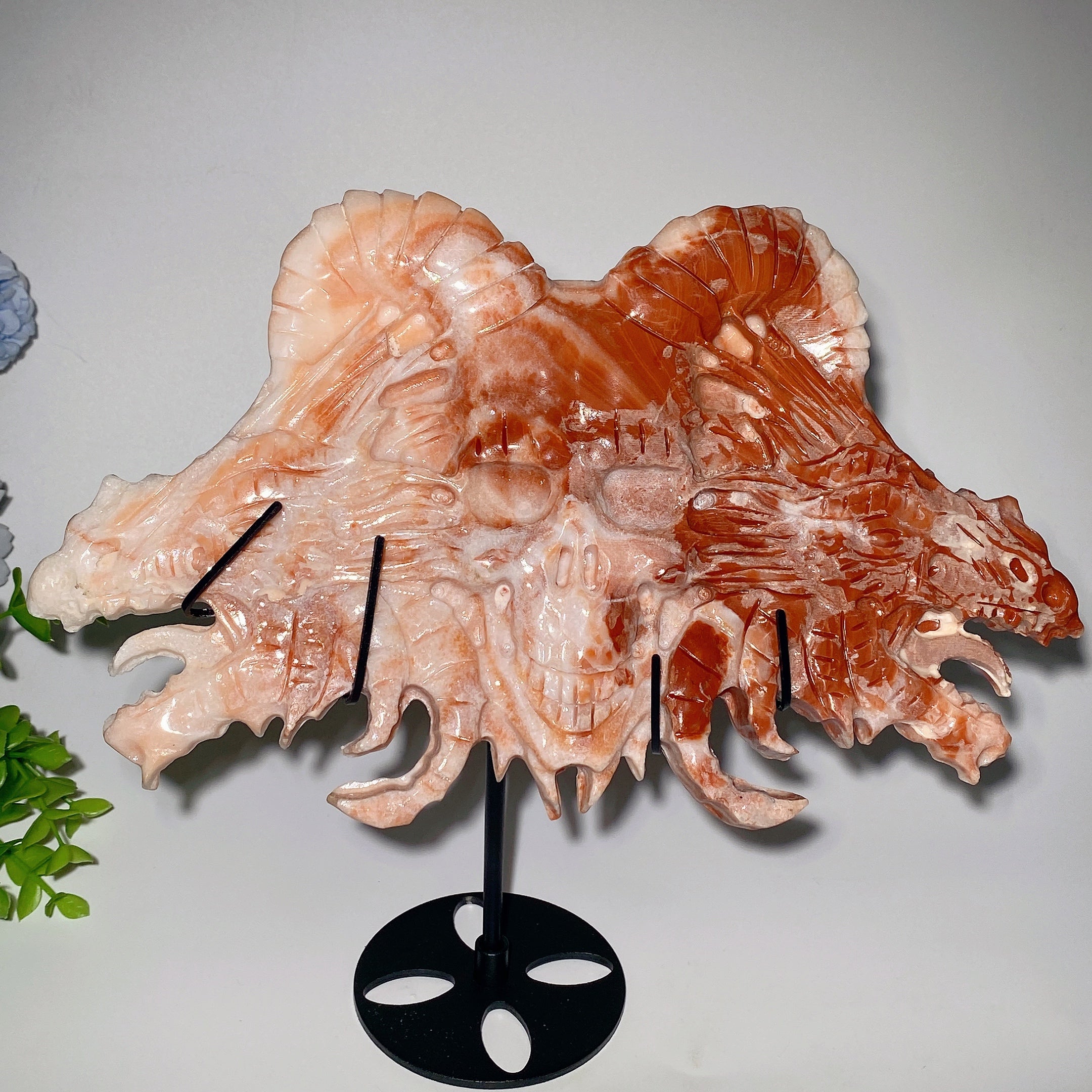 Sculpture en cristal sculptée de crâne de dragon de jade de 27 cm