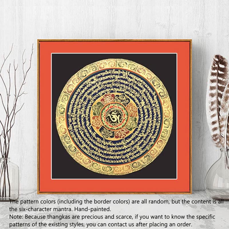 Peinture Thangka tibétaine de 27 cm avec six mots vrais, décoration de méditation et d'écriture