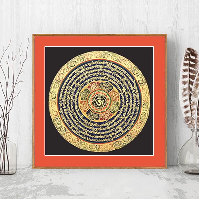 Peinture Thangka tibétaine de 27 cm avec six mots vrais, décoration de méditation et d'écriture