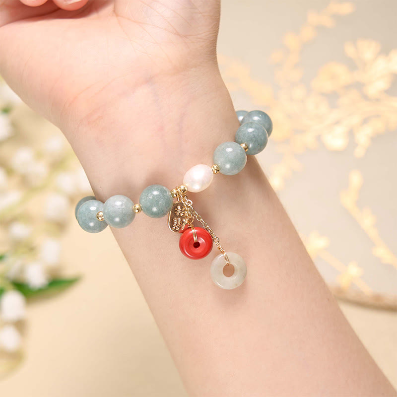 Bracelet de confiance avec boucle de paix en jade et agate rouge