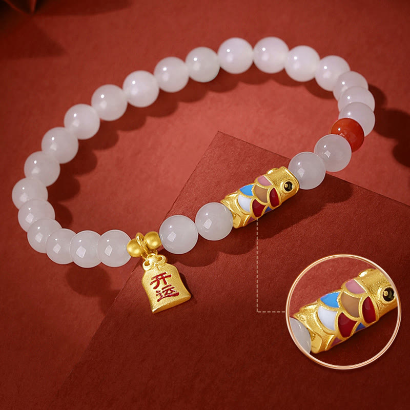 Bracelet de protection, de chance et de bonheur en jade blanc Hetian