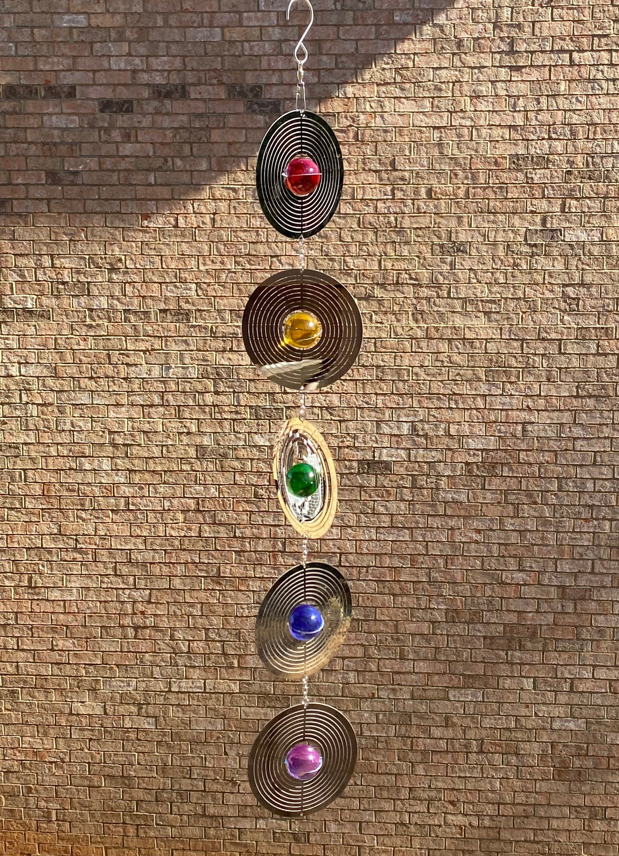 Hanging metal wind spinner with colorful beads in 28’’ Crystal Wind Chimes design