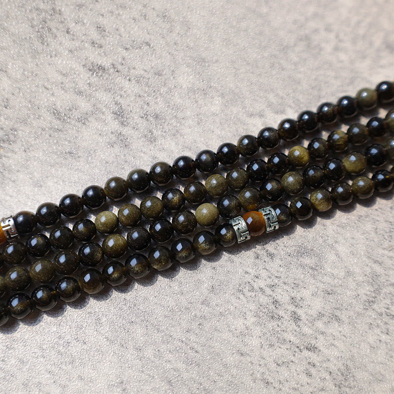 Bracelet et collier énergétique en obsidienne dorée de 8 mm pour la protection