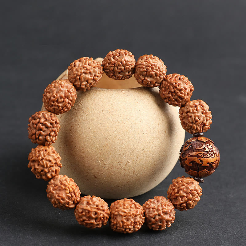Unisex Pixiu Wealth Luck Bracelet with Rudraksha Bodhi Seed