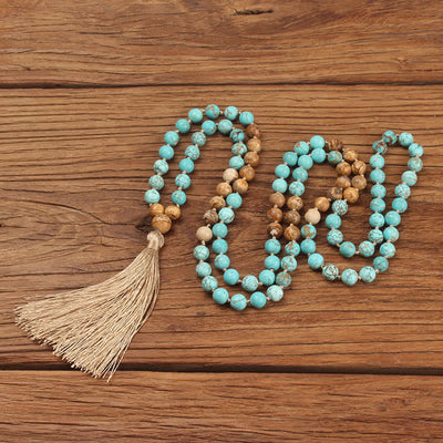 Bracelet Mala 108 perles en jaspe turquoise