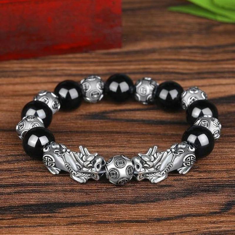 12mm Obsidian Pixiu Wealth Bracelet for Feng Shui Luck