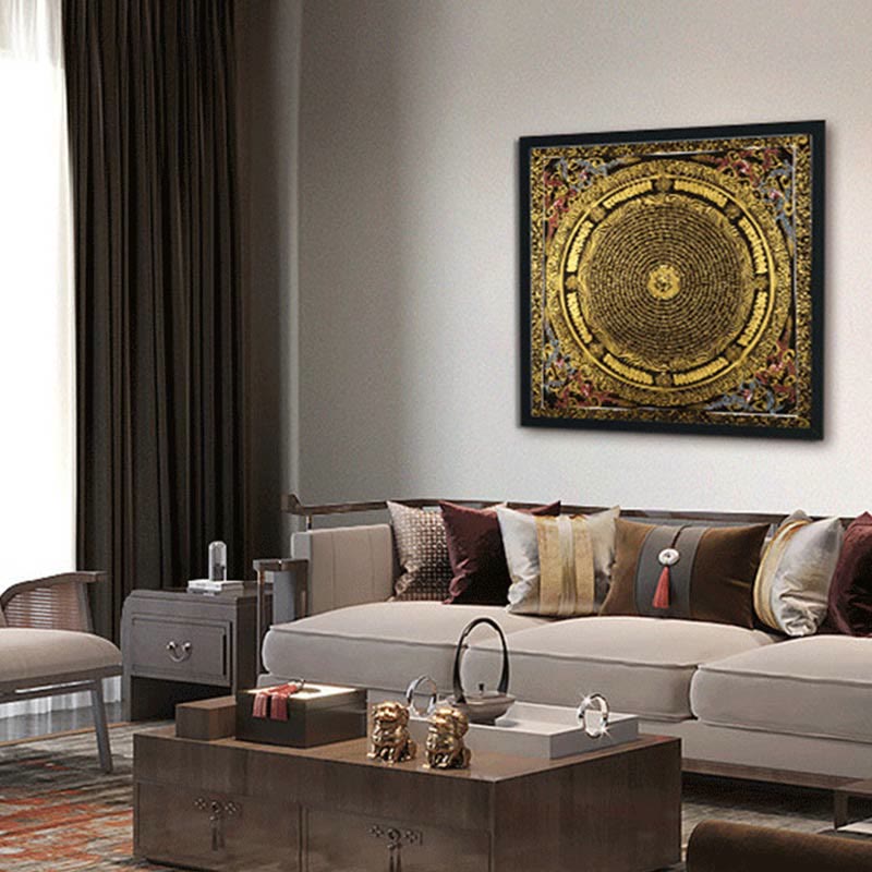 Décoration murale en tissu peint à la main Thangka tibétain de 29,5 pouces