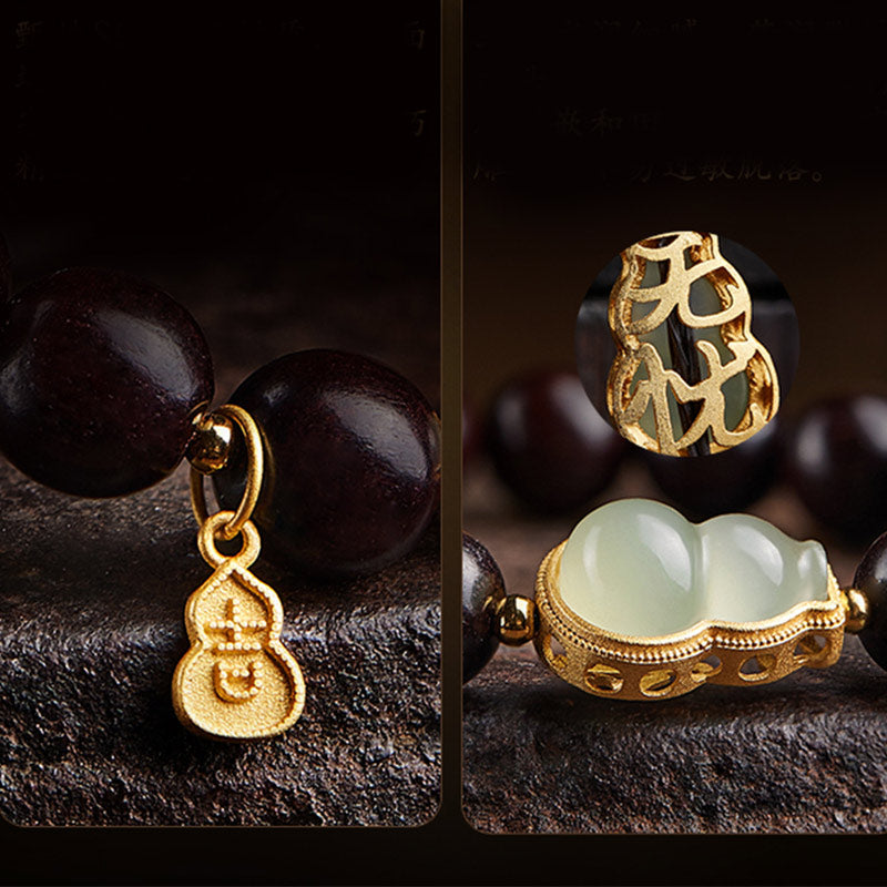 Bracelet en jade et bois de santal rouge à petites feuilles pour le calme et la protection